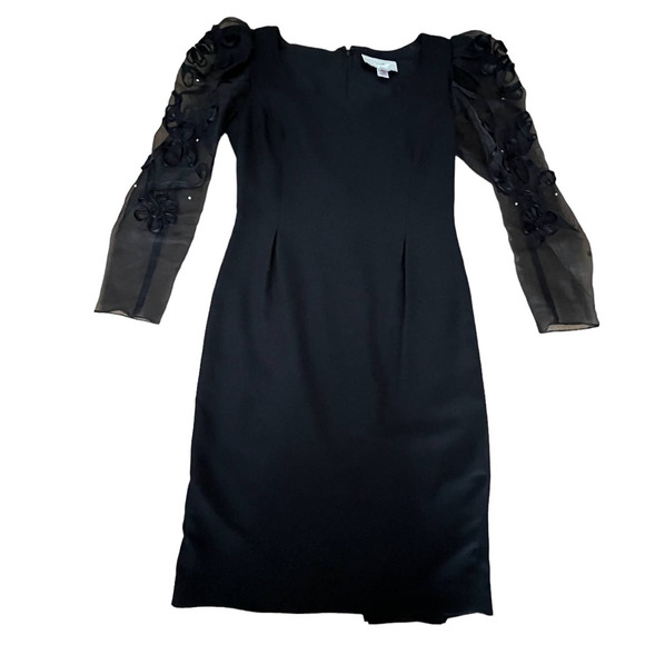 Maya Jornot For Michael Marcella Black Dress Embroider Design 3/4 Sleeve 8 VTG - Picture 1 of 16